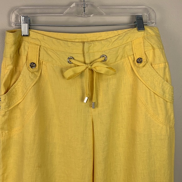 INC International Concepts Yellow Linen Drawstring Wide Leg Pants Crystal Detail - Picture 3 of 9